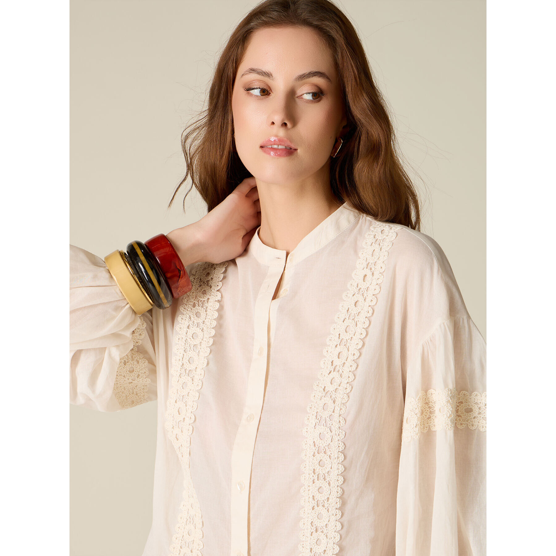 Oltre - Camicia in mussola di cotone con crochet - Bianco
