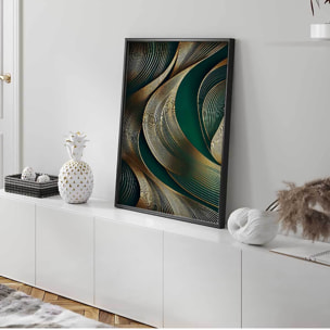 Affiche encadrée abstraite lignes dorées vert profond Affiche + cadre en métal - Noir