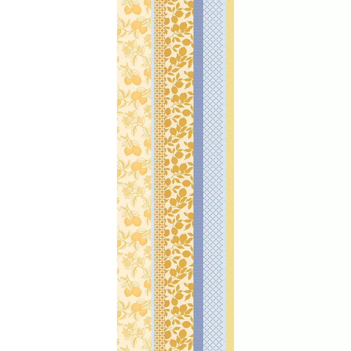 Chemin de table pur coton 220 g/m² motif jacquard bleu jaune Mille citrons provence