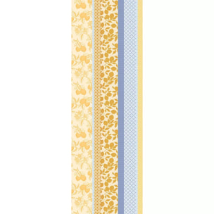 Chemin de table pur coton 220 g/m² motif jacquard bleu jaune Mille citrons provence