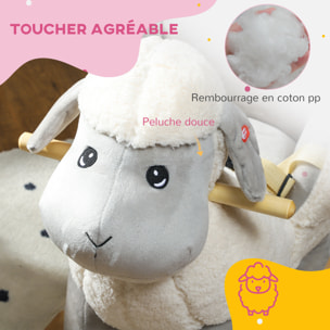 Jouet à bascule agneau pour enfant +12 mois effet sonore poignées repose-pieds siège ceinture réglable crème gris