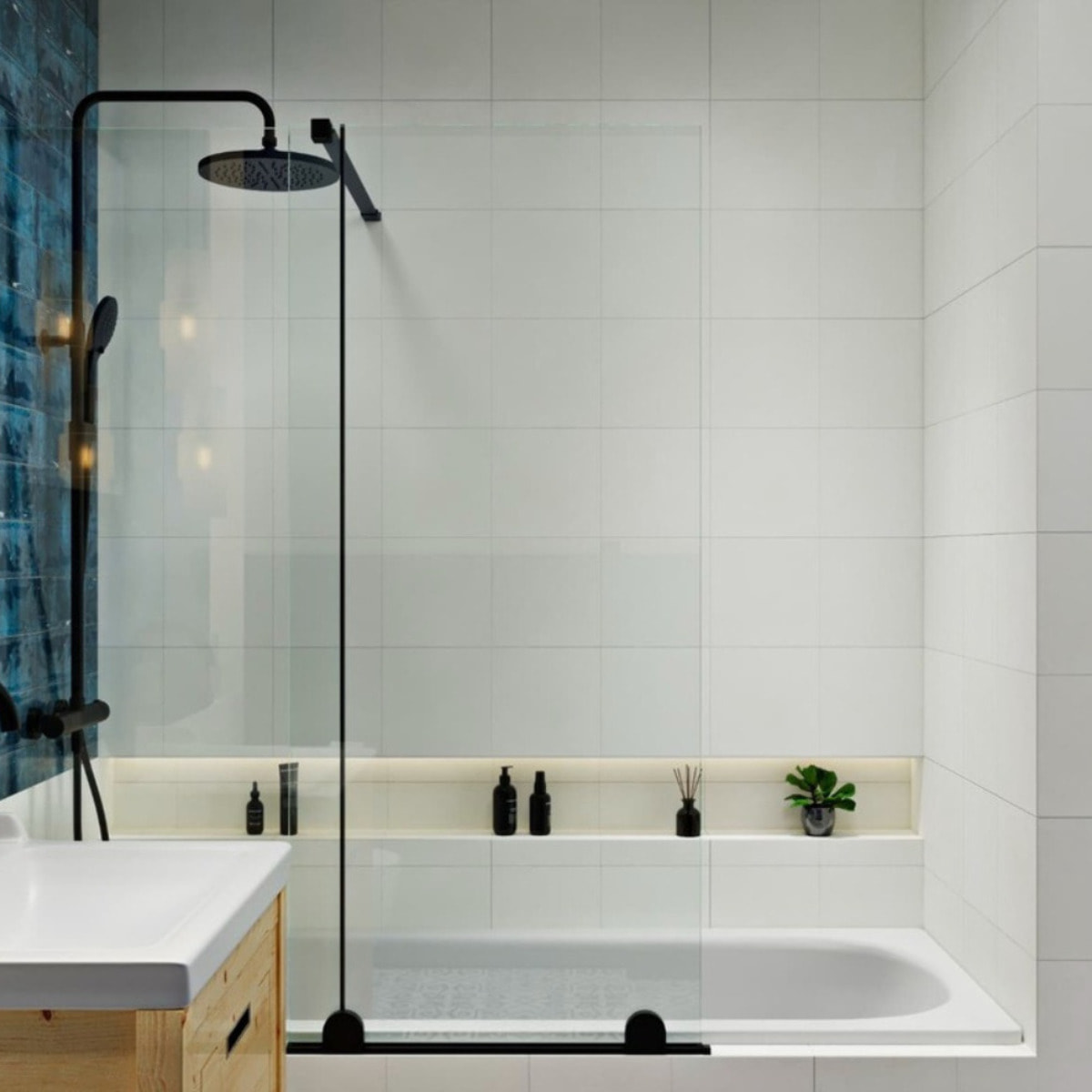 Colonne de douche avec mitigeur thermostatique + Douche de tête 225 mm +  Douchette 2 jets, Noir (SATSSTKC)