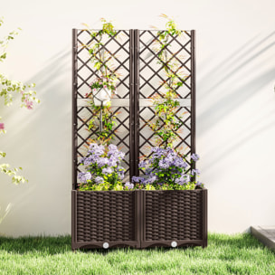Jardinera con Enrejado de PP Jardinera Exterior Grande con Drenaje y Amplio Espacio para Plantas Trepadoras Macetero con Soporte para Jardín Patio Terraza 80x40x135 cm Marrón