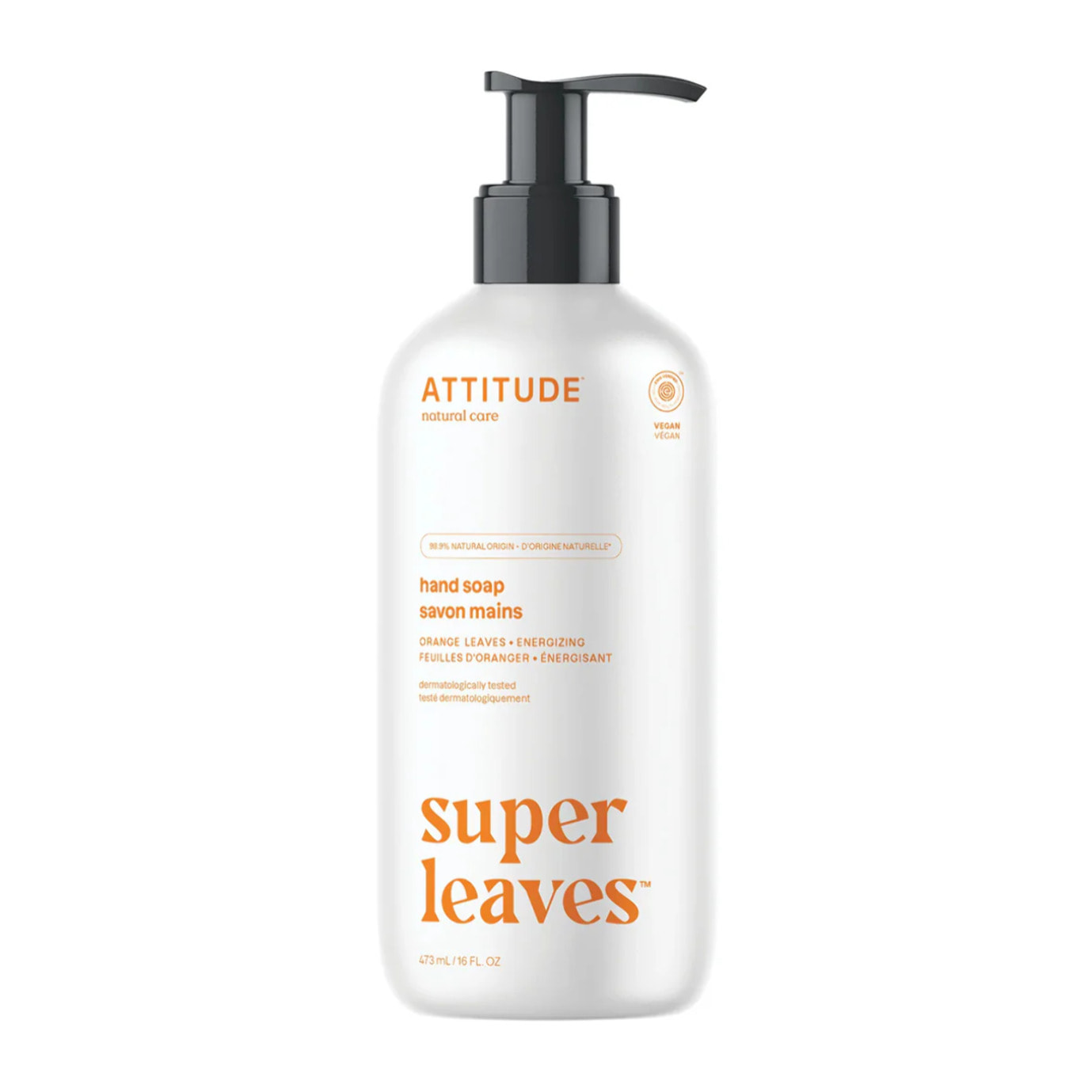 Super leaves Jabón de manos Flor de naranja y eucalipto, Attitude, 473 ml