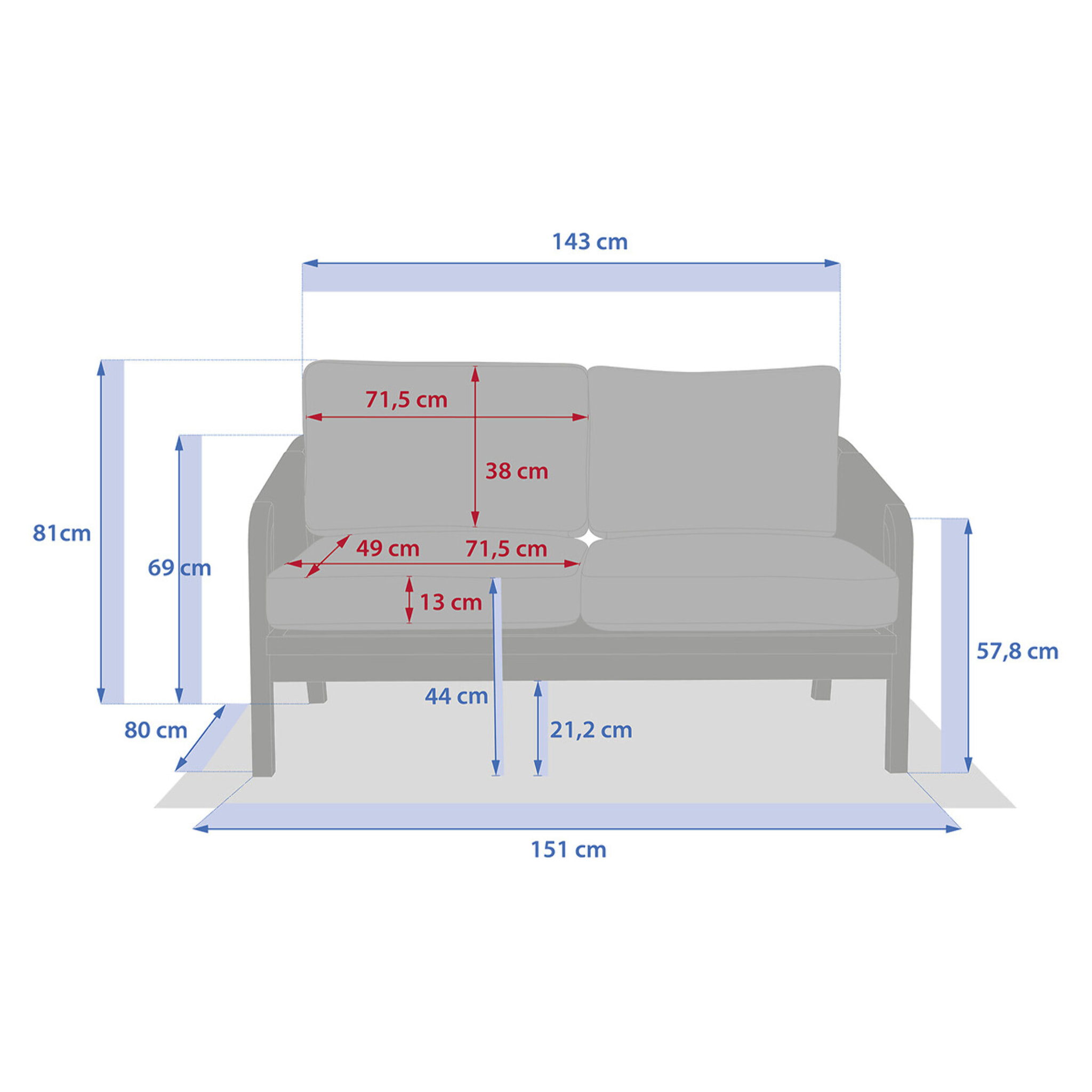 Canapé de jardin "Papouasie" acacia 2 places en polyester et acacia