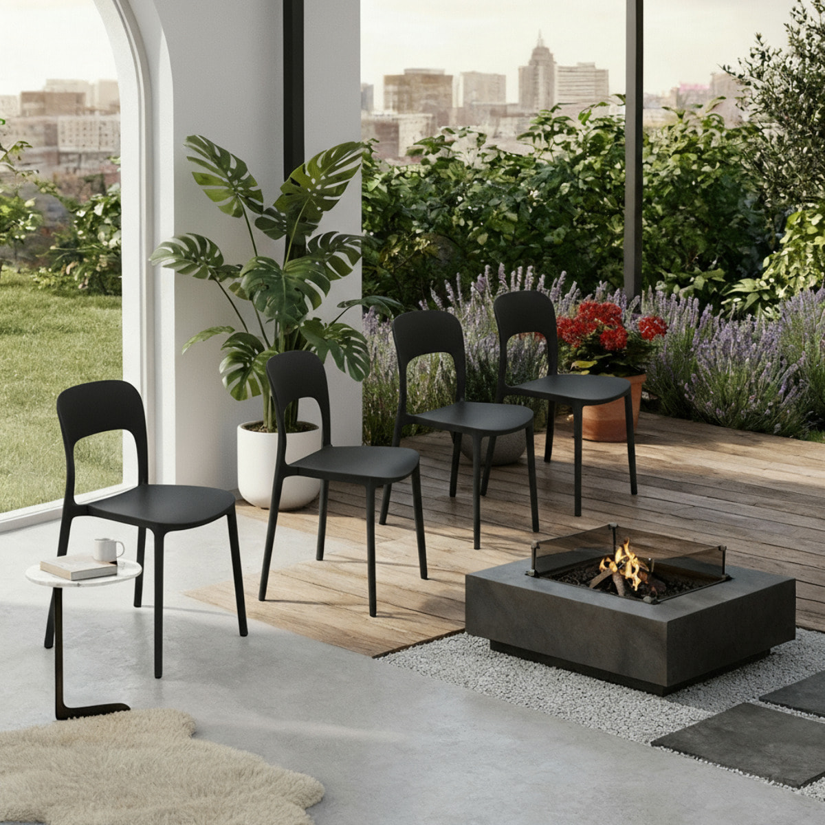 Set 4 Sedie Da Giardino In Polipropilene Impilabili Leggere E Resistenti Ideali Per Esterni Terrazze Giardini Bar Dehors Ristoranti Nero