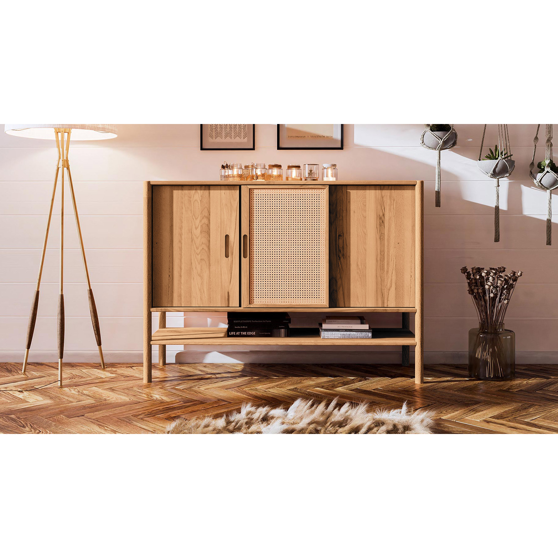 Buffet hêtre et canage sogno 142x46cm