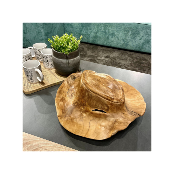 Sculpture chapeau cow-boy en racine de bois de teck, 28 cm, artisanale – CHARIF