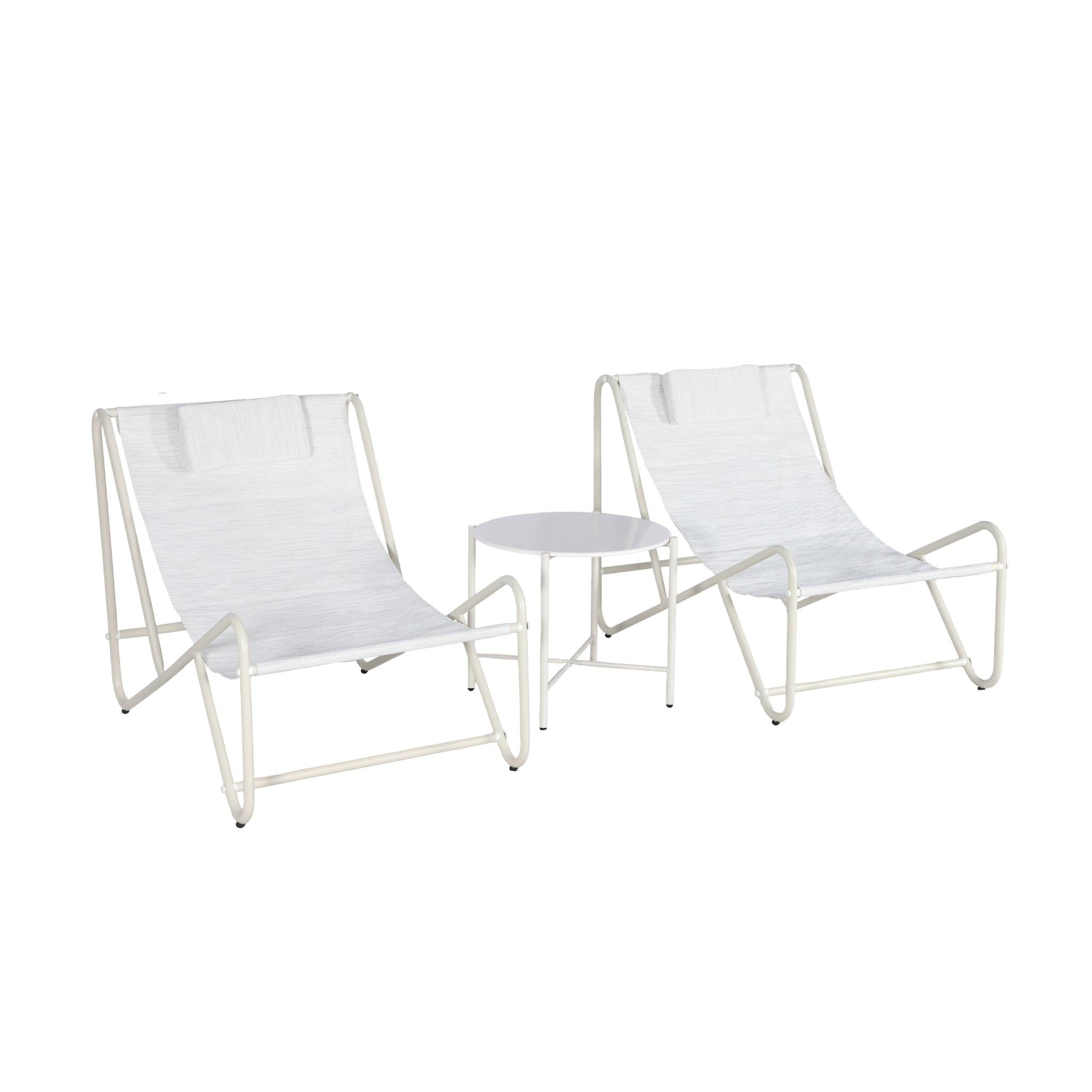 Set de 2 fauteuils relax avec table ronde en acier SALINA