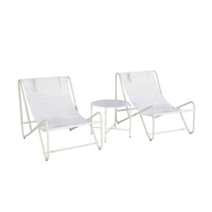 Set de 2 fauteuils relax avec table ronde en acier SALINA