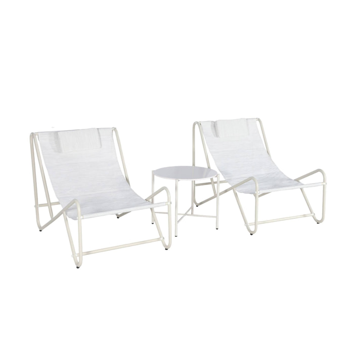 Set de 2 fauteuils relax avec table ronde en acier SALINA