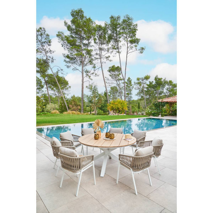 Lot de 2 fauteuils de jardin "Oriengo" taupe & blanc en aluminium et mailles tressées