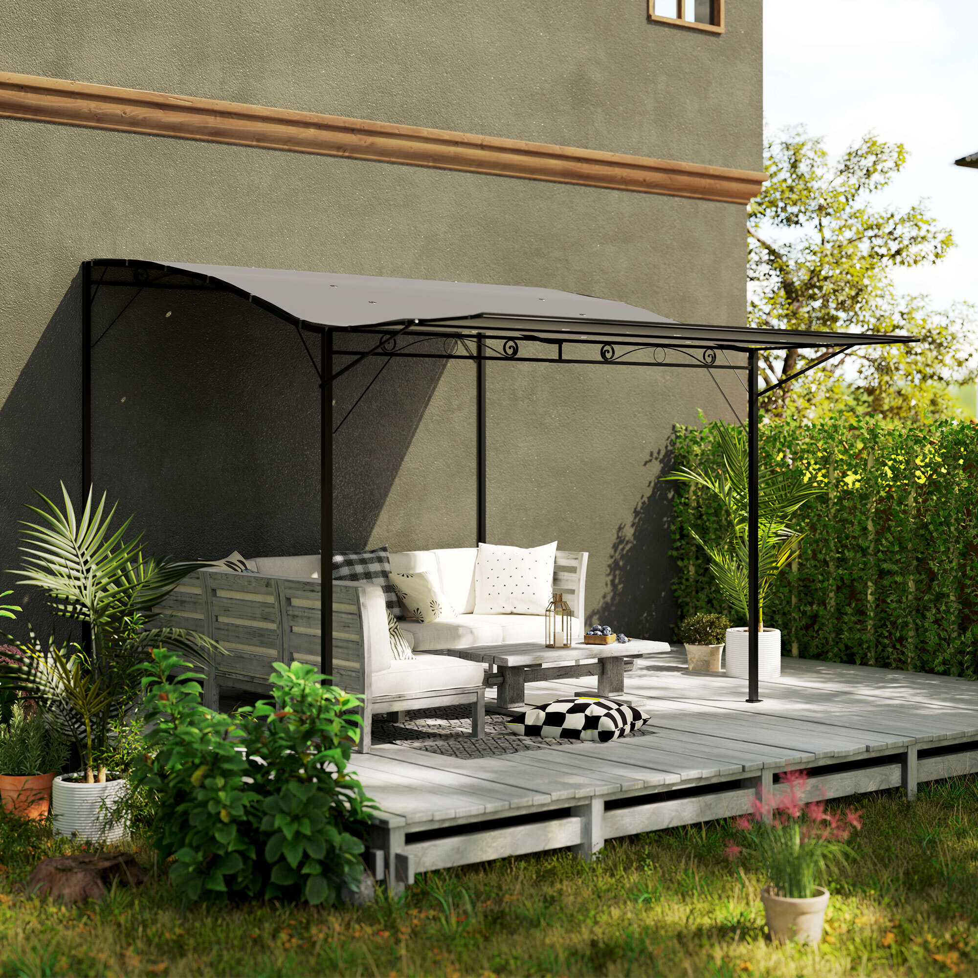 Pergola tonnelle de jardin avec auvent réglable métal époxy polyester haute densité anthracite