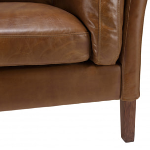 GASTON - Fauteuil marron MILANO vintage cuir 1 place pieds bois