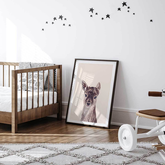 Affiche enfant biche enneigée  Affiche sous cadre noir