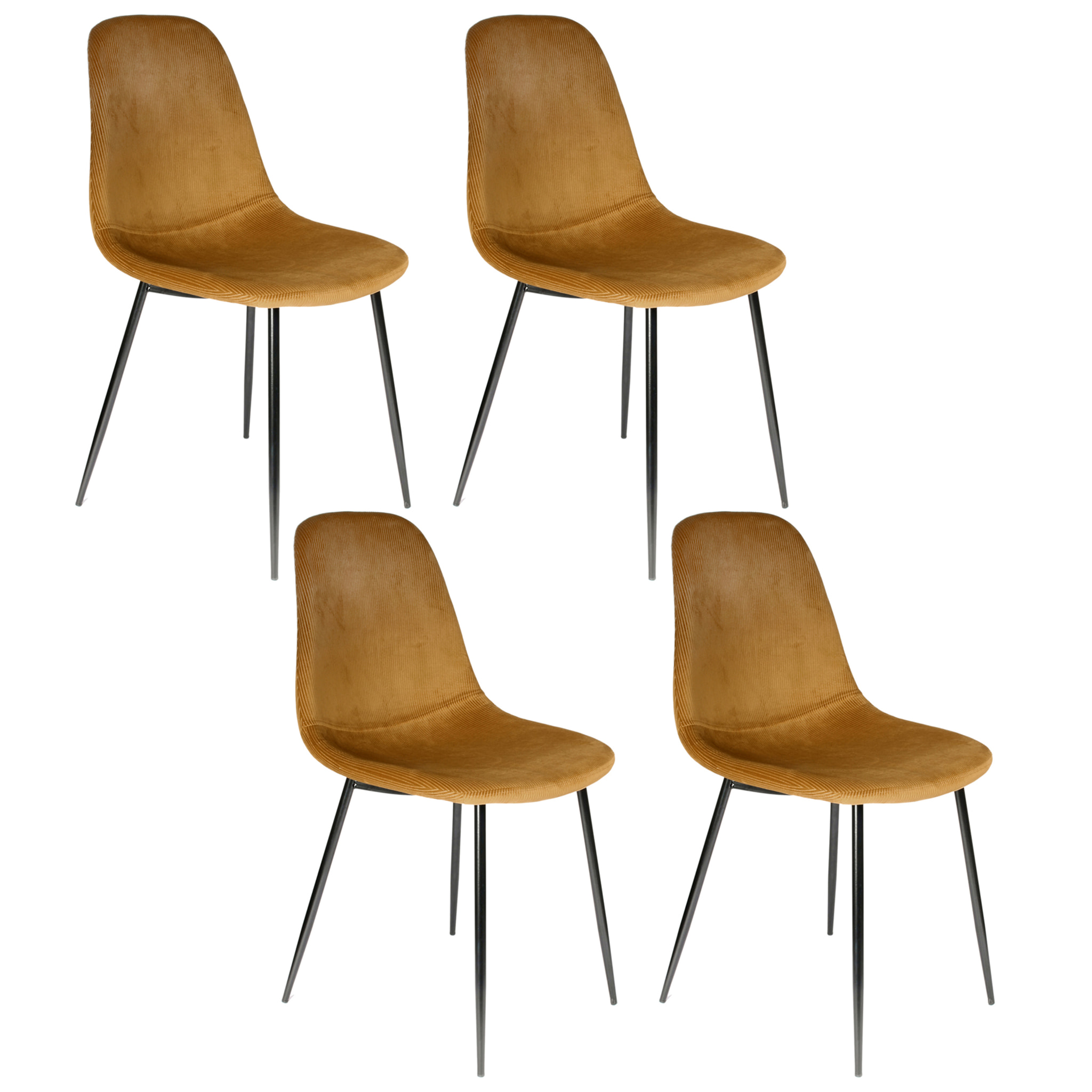 Chaise Velours Cotele Giulia Jaune Moutarde - Lot De 4