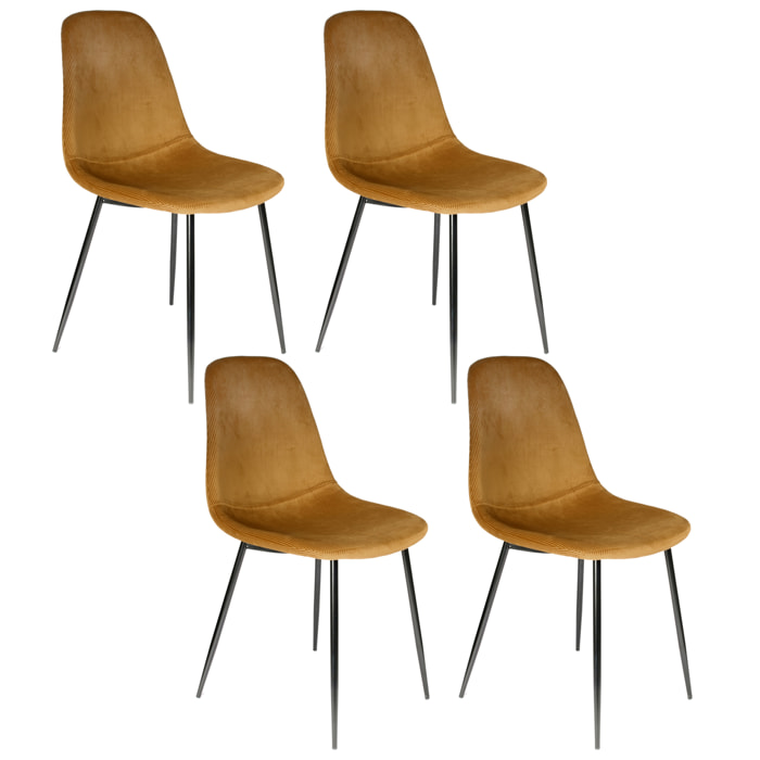 Chaise Velours Cotele Giulia Jaune Moutarde - Lot De 4