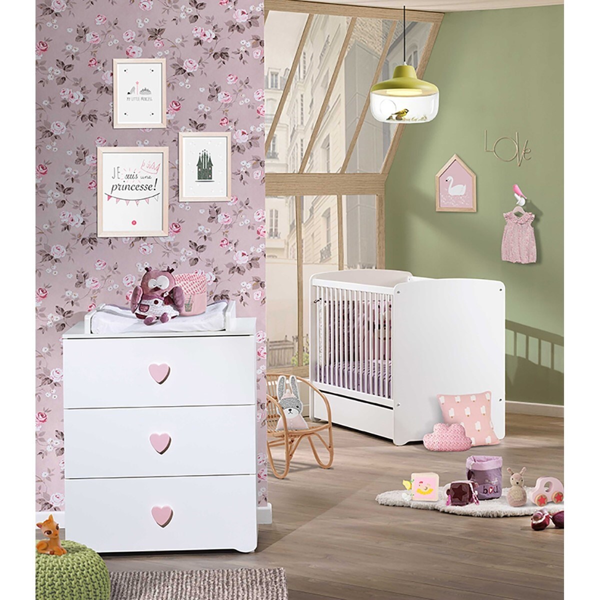 Chambre complète bébé avec lit 120x60cm et commode à langer