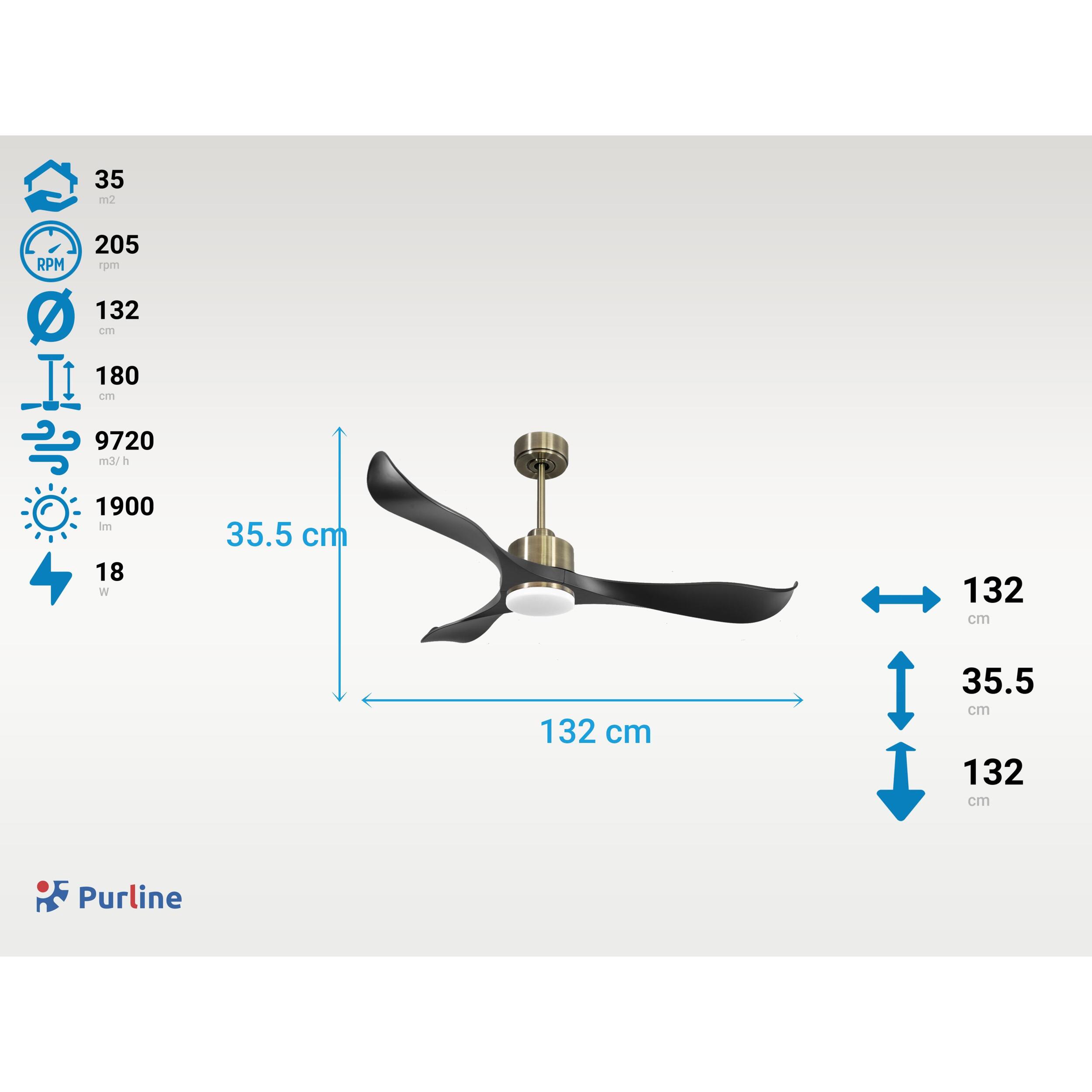 Ventilateur de plafond Réversible  Thermostat Dimmable Wifi Moteur à courant continu Toits en pente Télécommande Lumière à trois tons Adaptateur 2/3 Lames