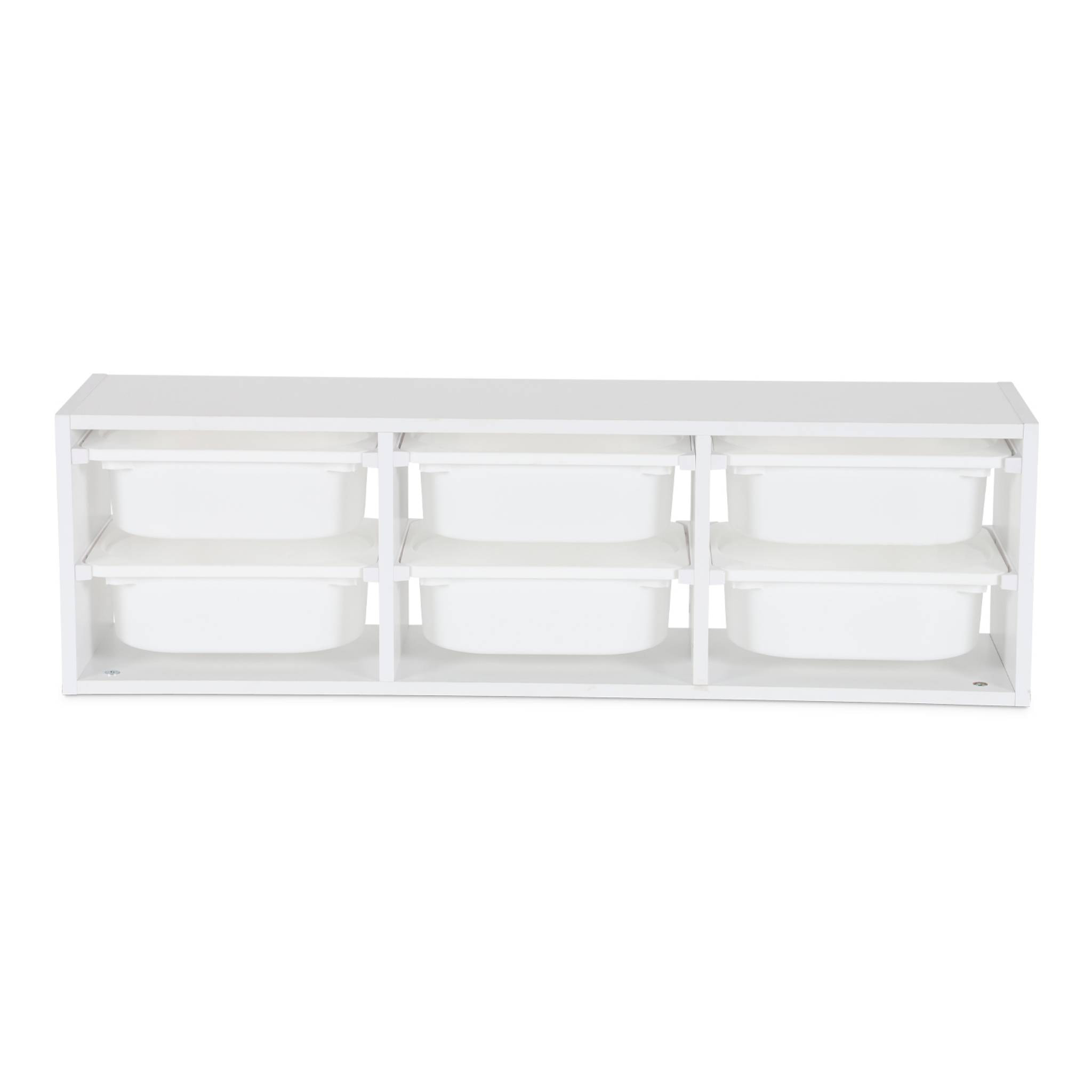 Meuble de rangement pour enfant. blanc. 6 bacs en plastique