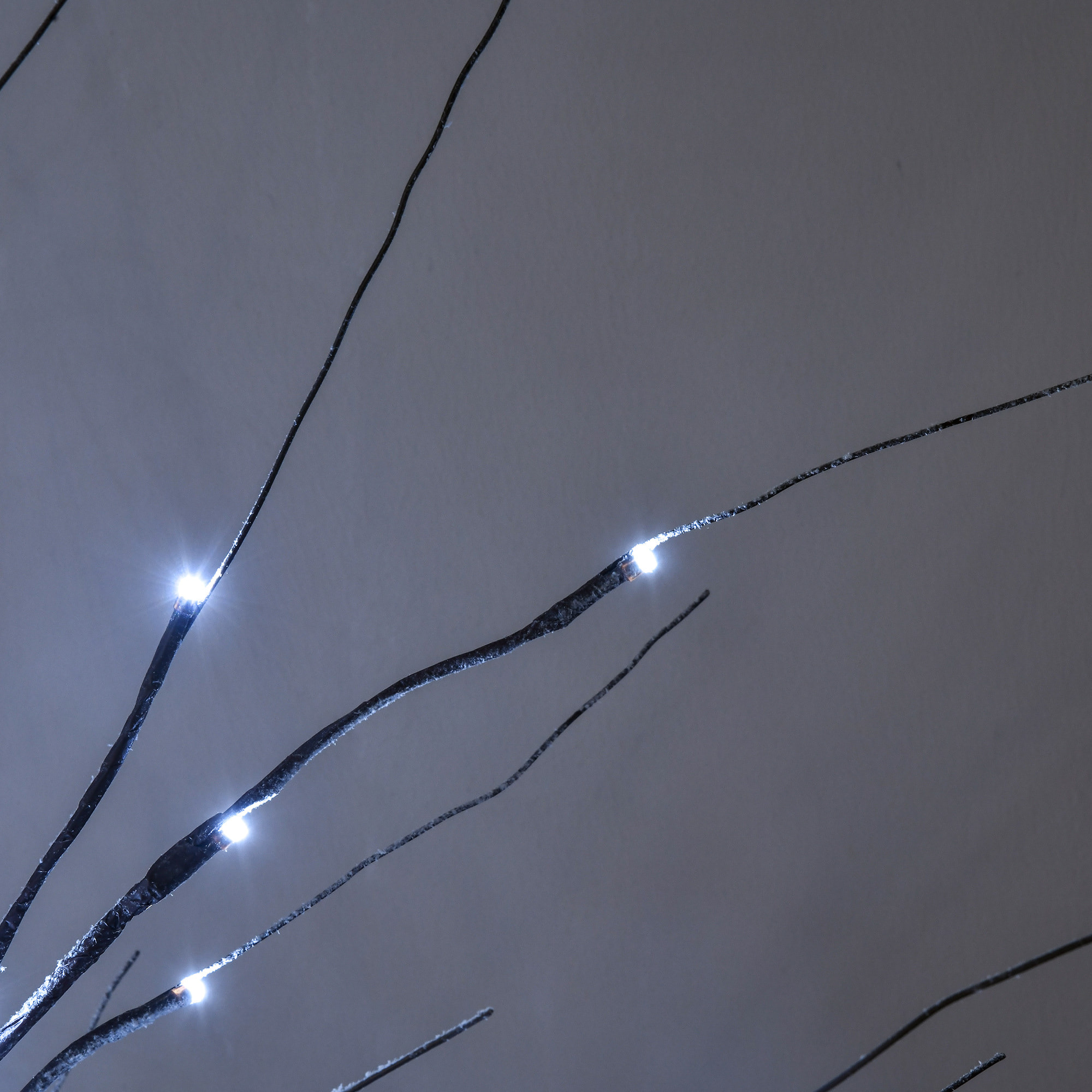 Árbol de Abedul Artificial 150 cm, Lámpara de Árbol con 96 Luces LED Blanco Frío, Nieve Falsa, Base Metálica, Decoración Navideña para Fiestas, Cumpleaños, Interiores, Marrón