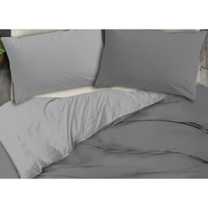 Copripiumino No Stiro Tinta Unita Bicolor Francesca Antracite Grigio