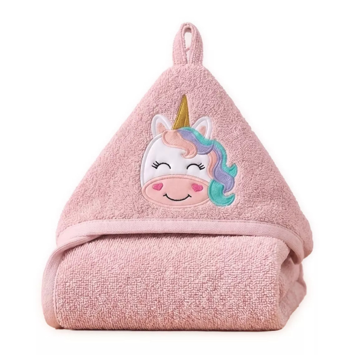 Cape de bain enfant pur coton 420 g/m² brodé rose Petite licorne rose