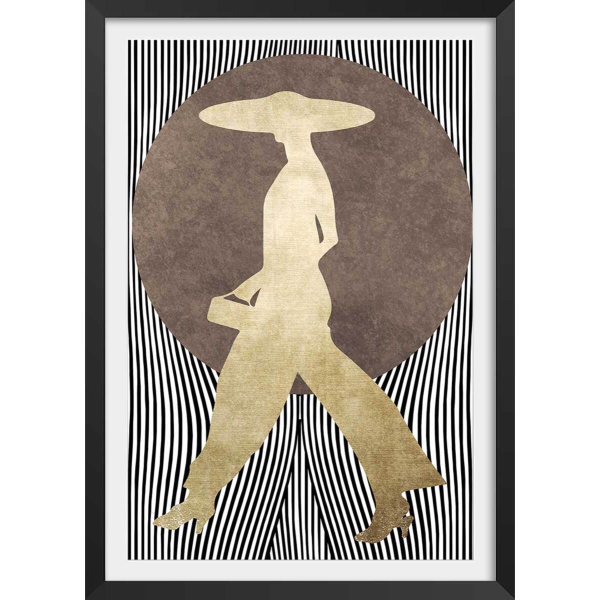 Poster silhouette femme à chapeau Affiche + cadre en bois - Noir