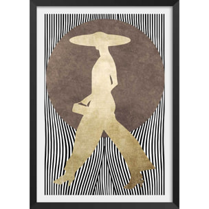 Poster silhouette femme à chapeau Affiche + cadre en bois - Noir