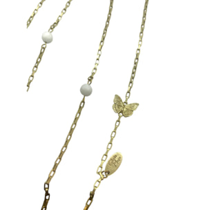 Colar largo multiposición mariposas y cristal dorado y blanco