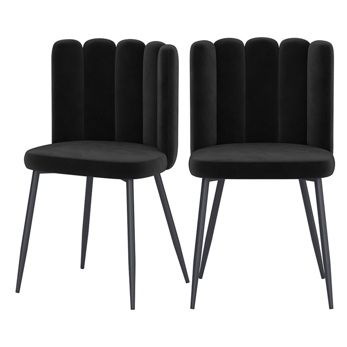 Lot de 2 chaises en velours noir et pieds en métal noir - Rosy