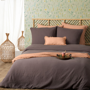 Parure de lit - gaze de coton - gris - 240x220 cm