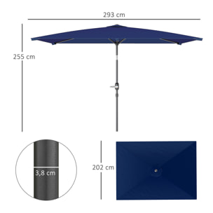 Sombrilla de Terraza Exterior, 198x294 cm, Parasol de Terraza Exterior con Ángulo Ajustable, Manivela, Mástil de Aluminio Desmontable y Anti-UV, Sombrilla para Jardín, Patio, Azul Marino