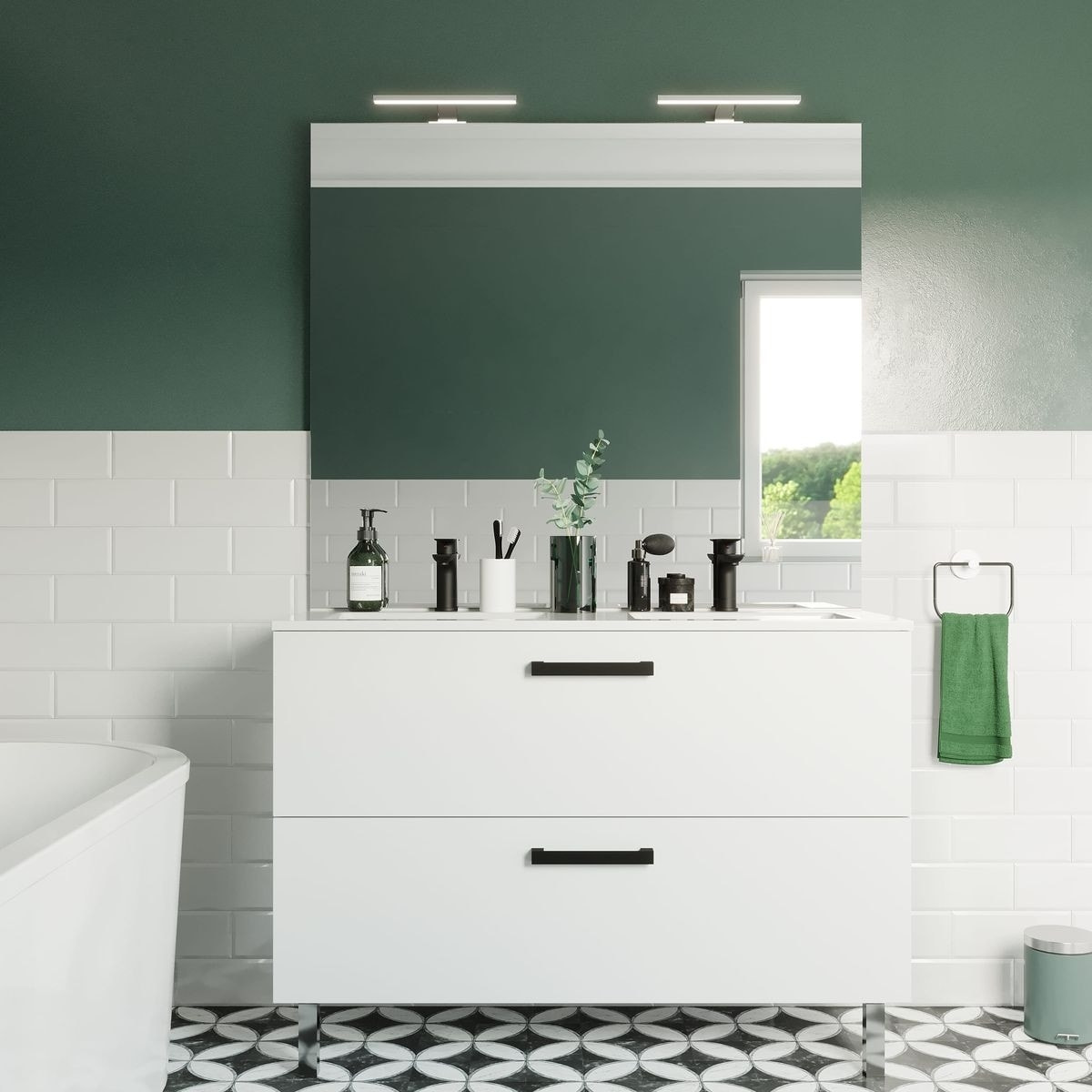 Meuble salle de bain double vasque 2 tiroirs - CHELSEA
