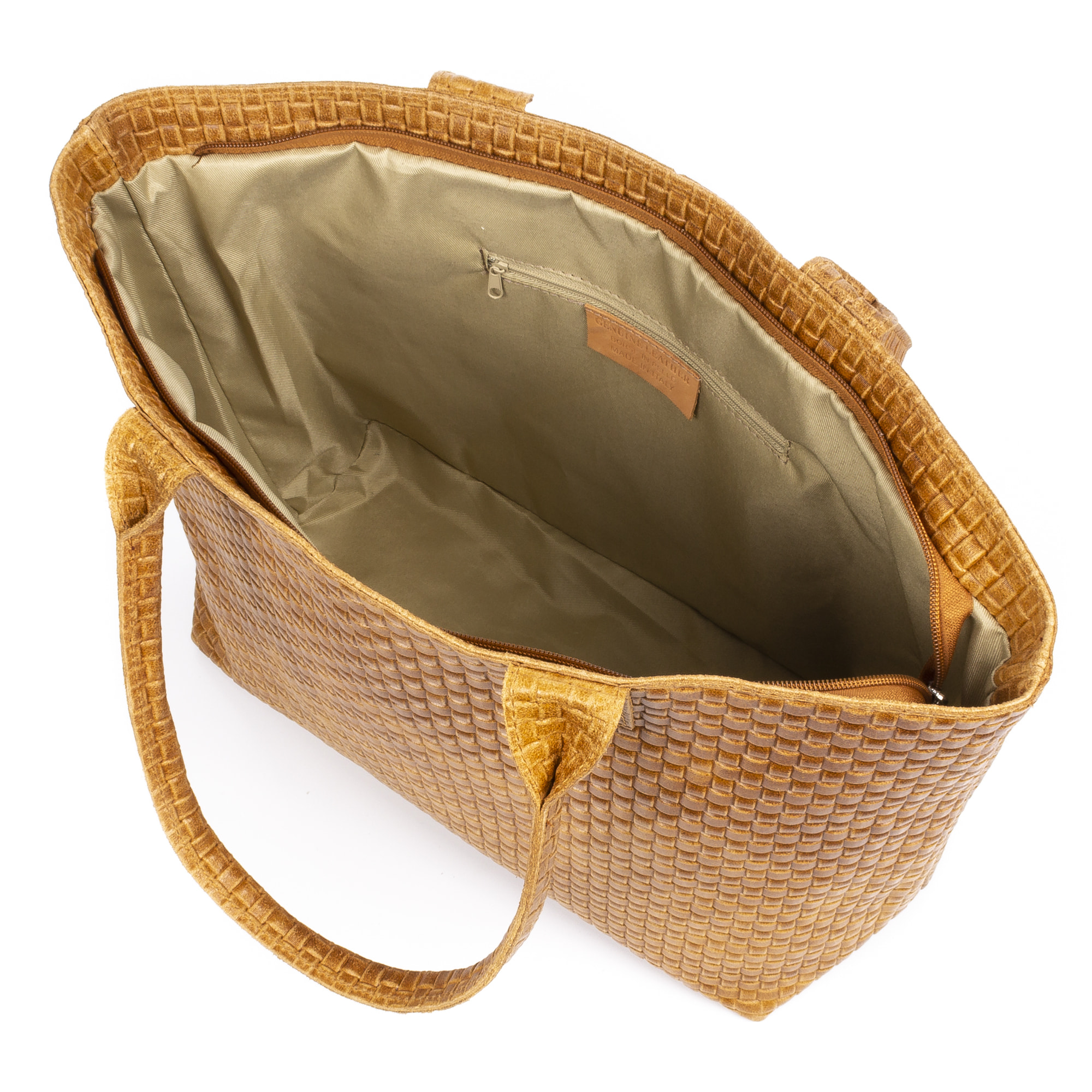 Albisola borsa a spalla da donna. Pelle autentica finitura Scamosciata imprinting intrecciato.