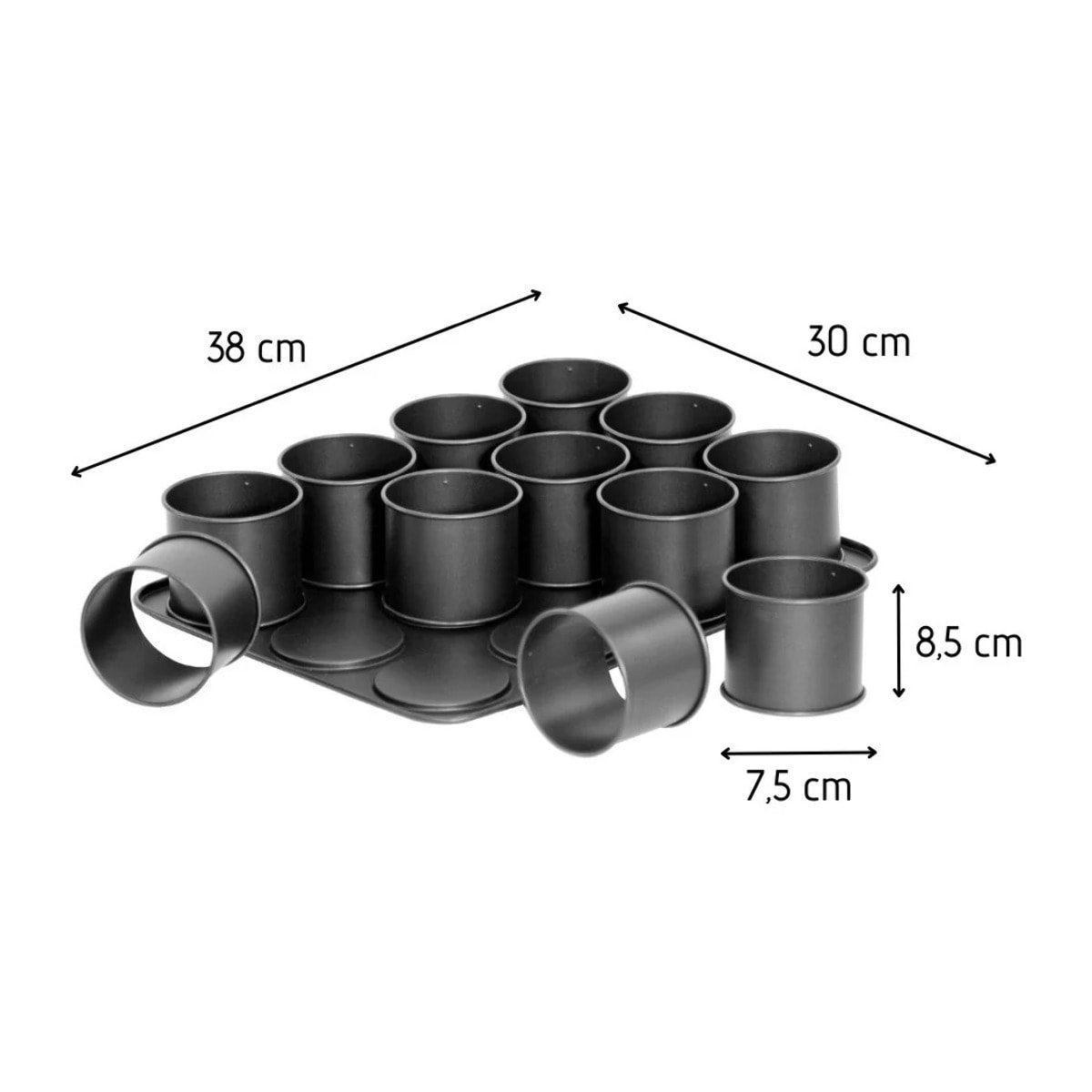 Set à pâtisserie 1 plaque de 12 mini-moules 2 bols à mixer 1 verre mesureur et 1 spatule Zenker Black Metallic