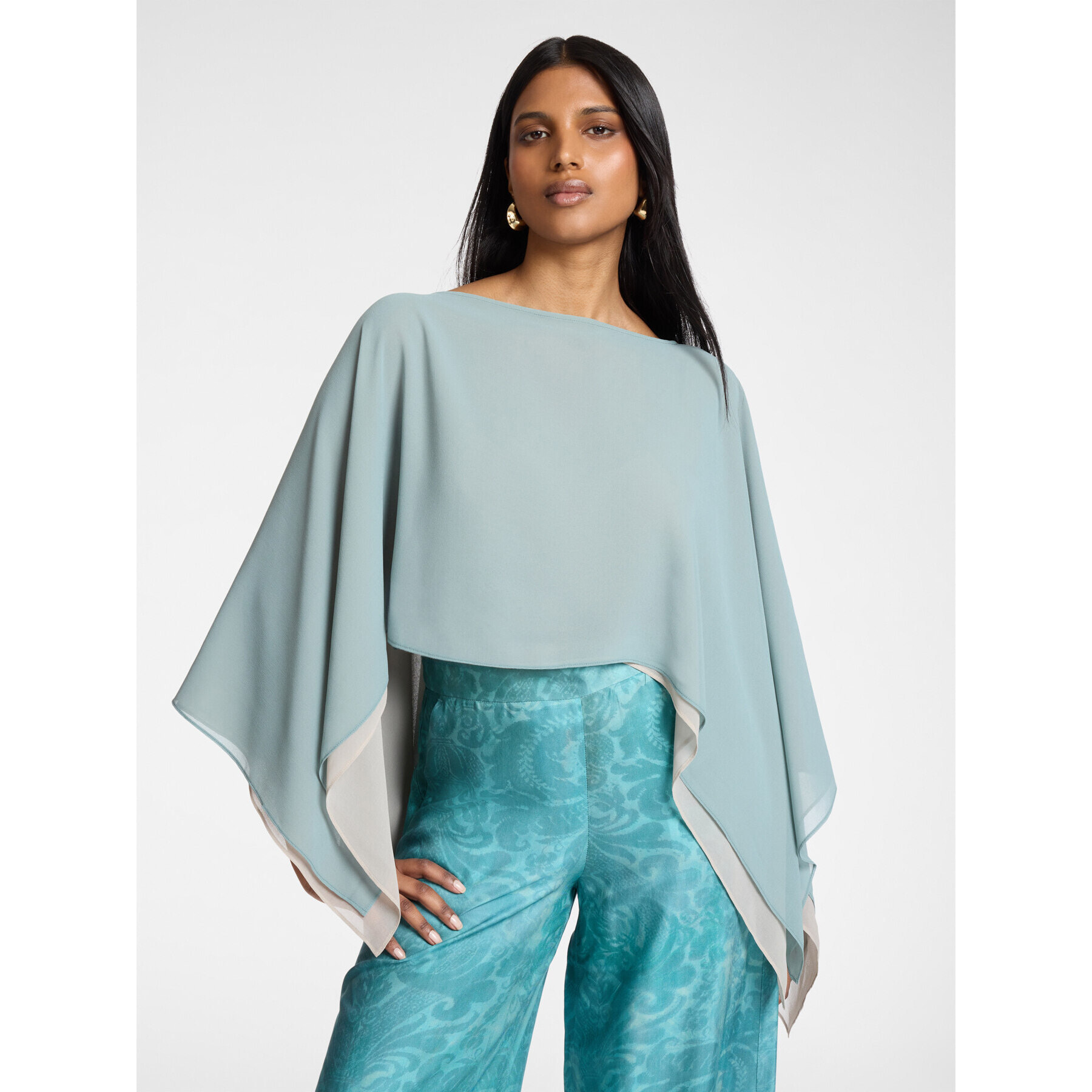 Elena Mirò - Mantella doppia in georgette - Azzurro