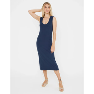 Vestido Midi Largo Cuello Redondo Azul Marino - Desita