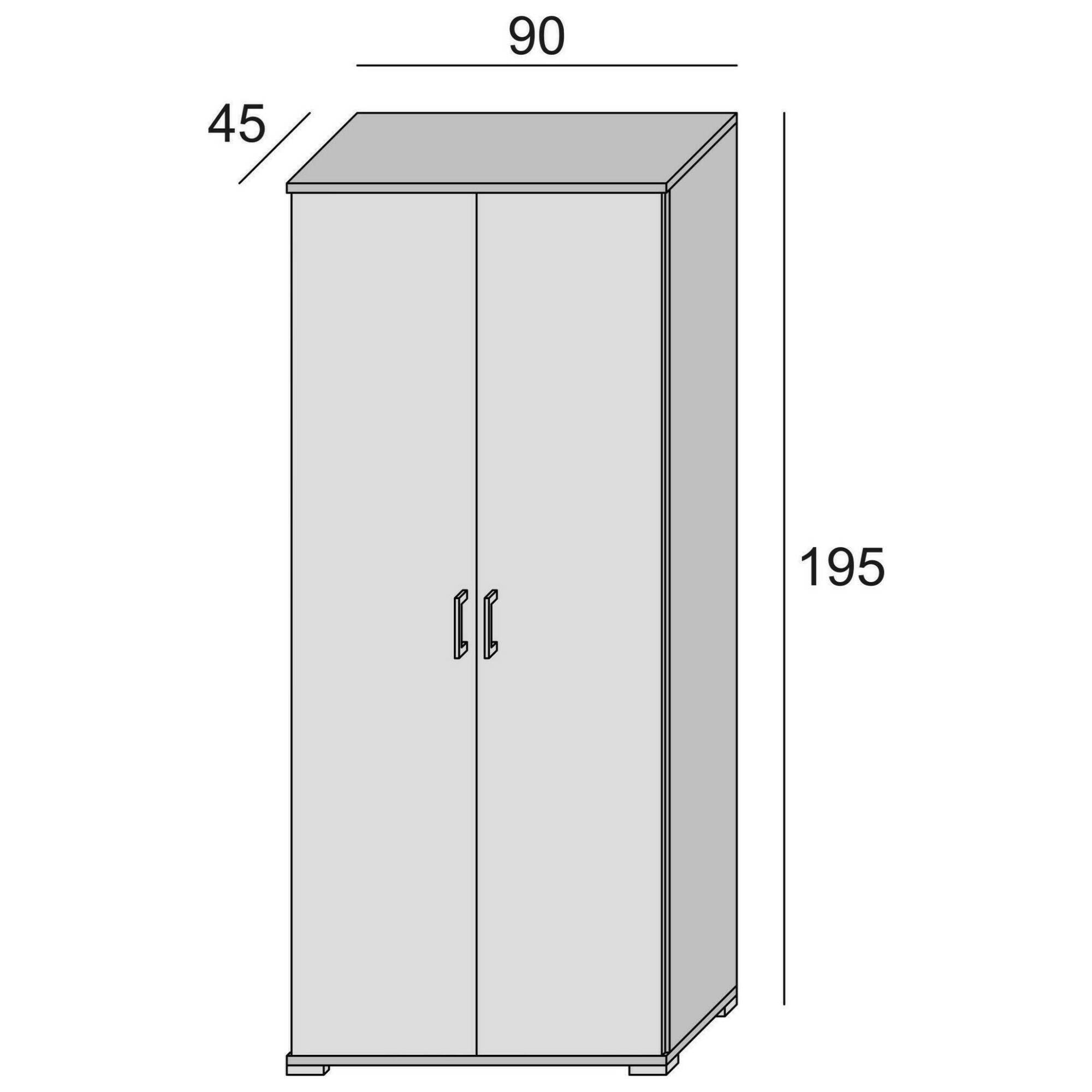 Armadio multiuso Alisso, Mobile lineare a 2 Ante battenti, Guardaroba a 4 ripiani regolabili, Scarpiera moderna, 100% Made in Italy, Cm 90x45h195, Rovere e Bianco