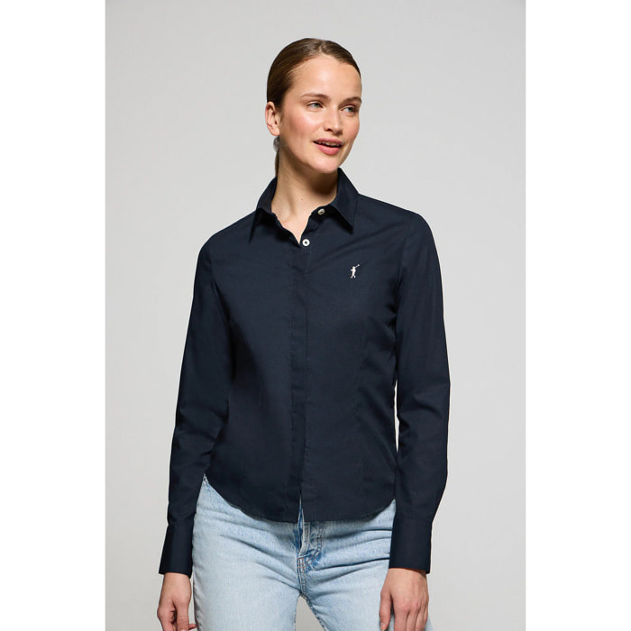 Camicia slim in popeline blu marino con logo Rigby Go ricamato