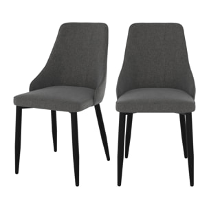 Lot de 2 chaises en tissu gris foncé et pieds en métal - Pipo