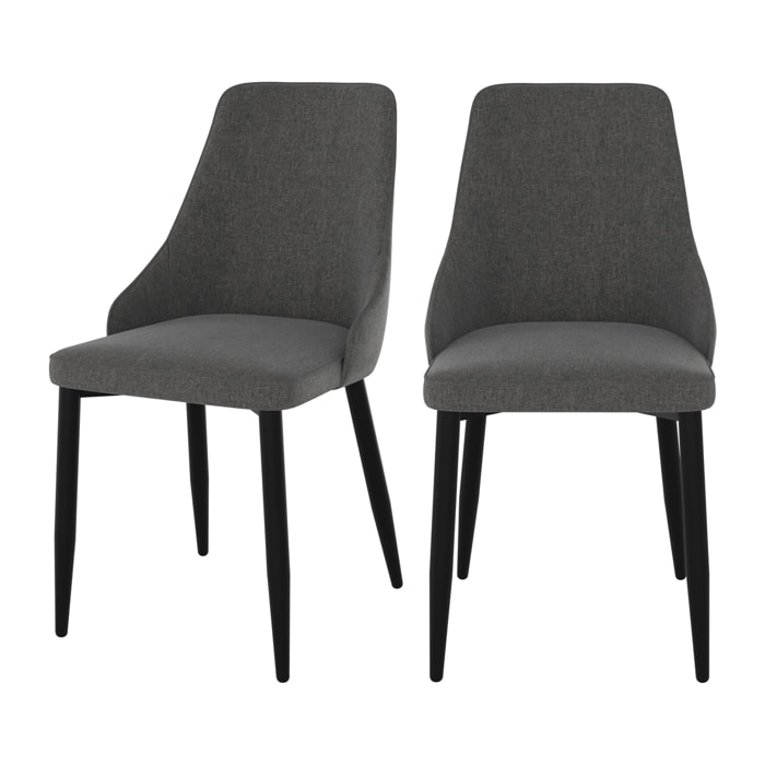 Lot de 2 chaises en tissu gris foncé et pieds en métal - Pipo