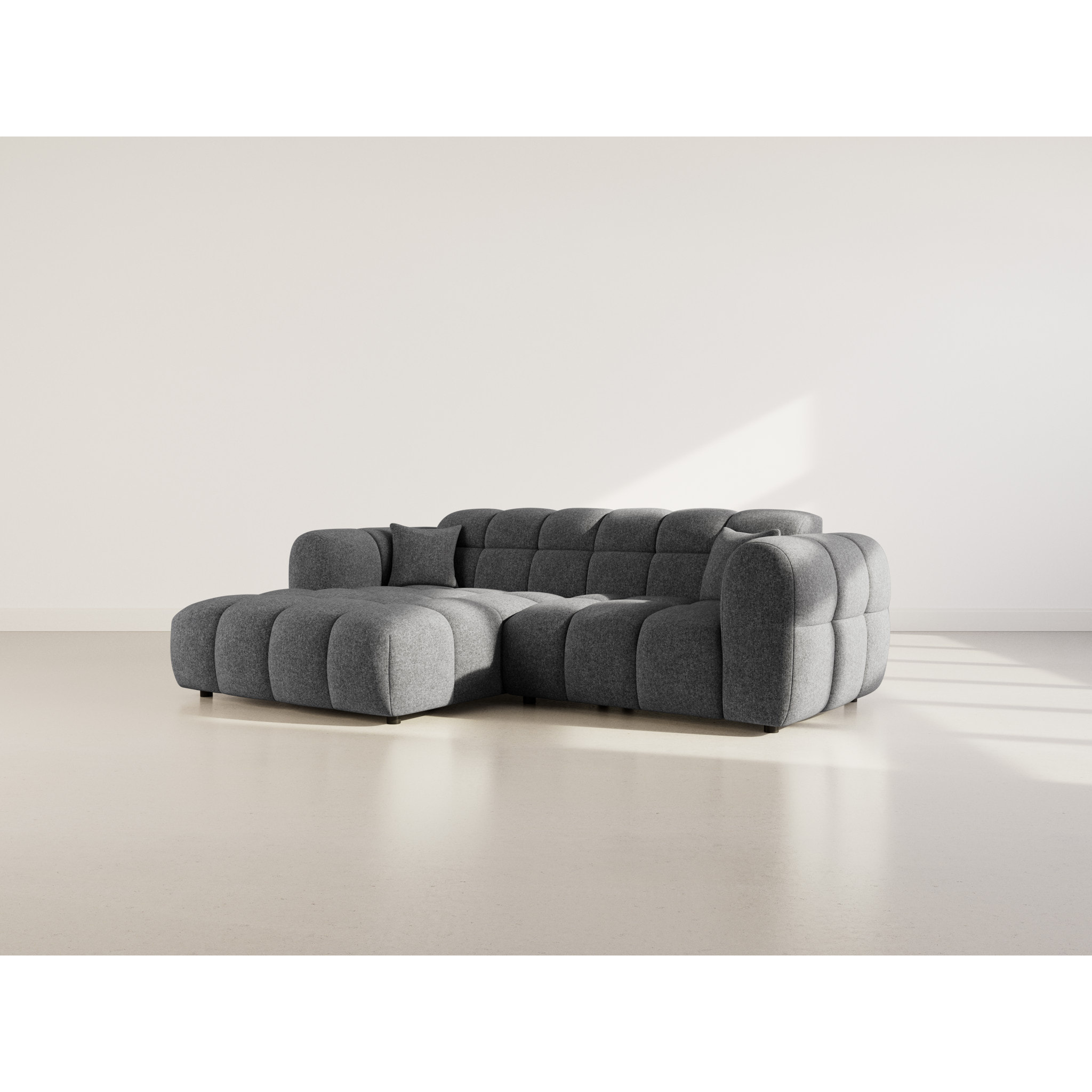 Mini Ray - Canapé d'angle gauche 4 places en tissu texturé - Gris Anthracite