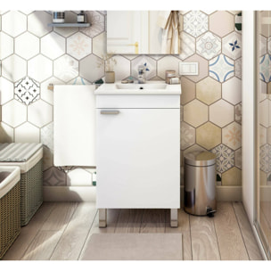 Mobile sottolavabo Iselle, Mobiletto da bagno, Contenitore porta lavabo, Armadio per lavandino, 50x39 h80 cm, Bianco lucido
