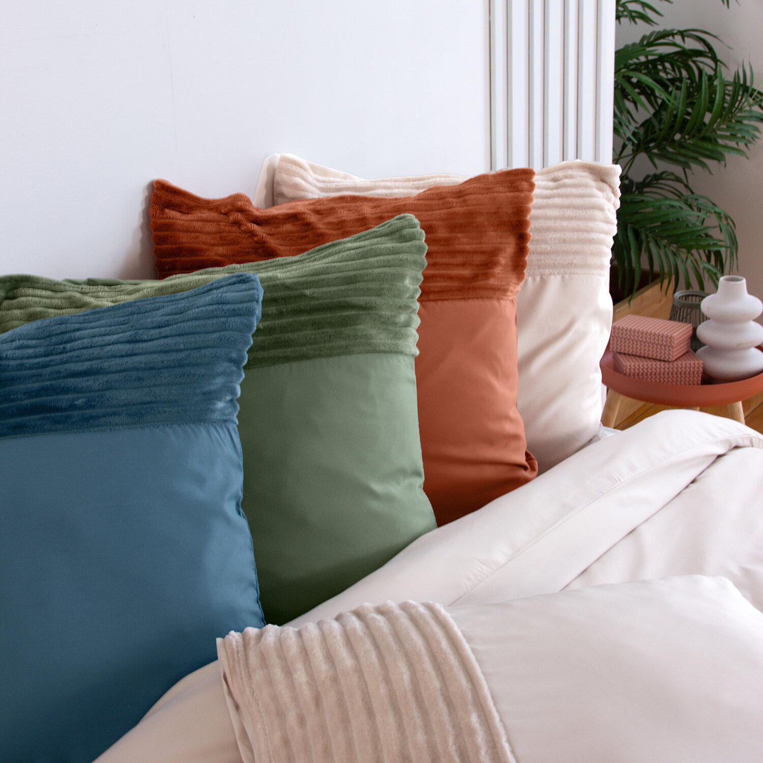 Parure housse de couette unie 100% polyester - figue