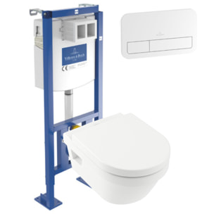 WC suspendu sans bride Architectura + abattant + Bâti-support Villeroy & Boch ViConnect + Plaque de commande