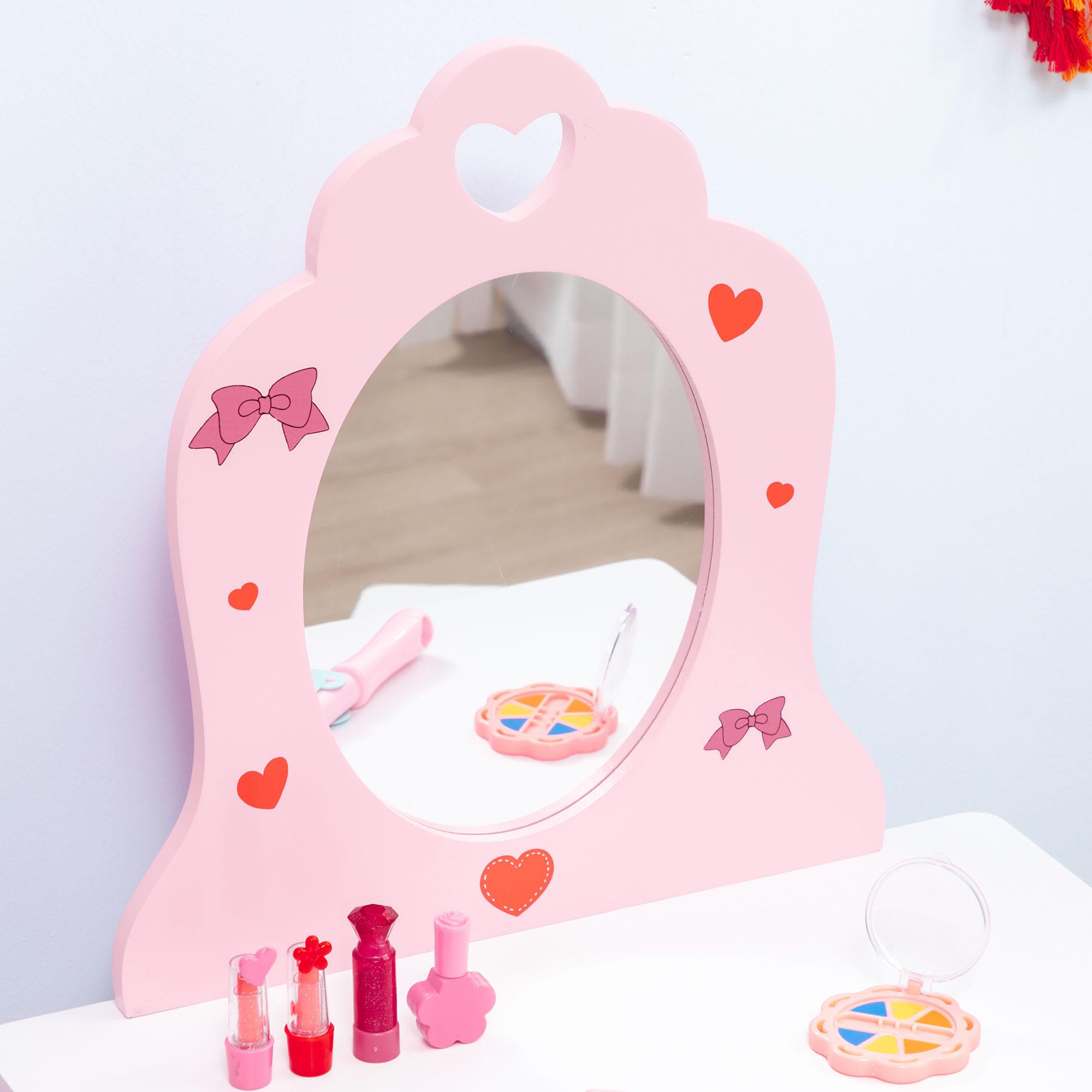 Tocador Infantil de Madera Tocador para Niñas con Taburete y Espejo Tocador de Maquillaje para Niñas de 3-6 Años con Cajón 50x36,5x89,5 cm Rosa