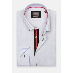 Camicia Uomo 2 Bottoni Button Down Slim Popeline Stretch Riga Media Bianco/Nero