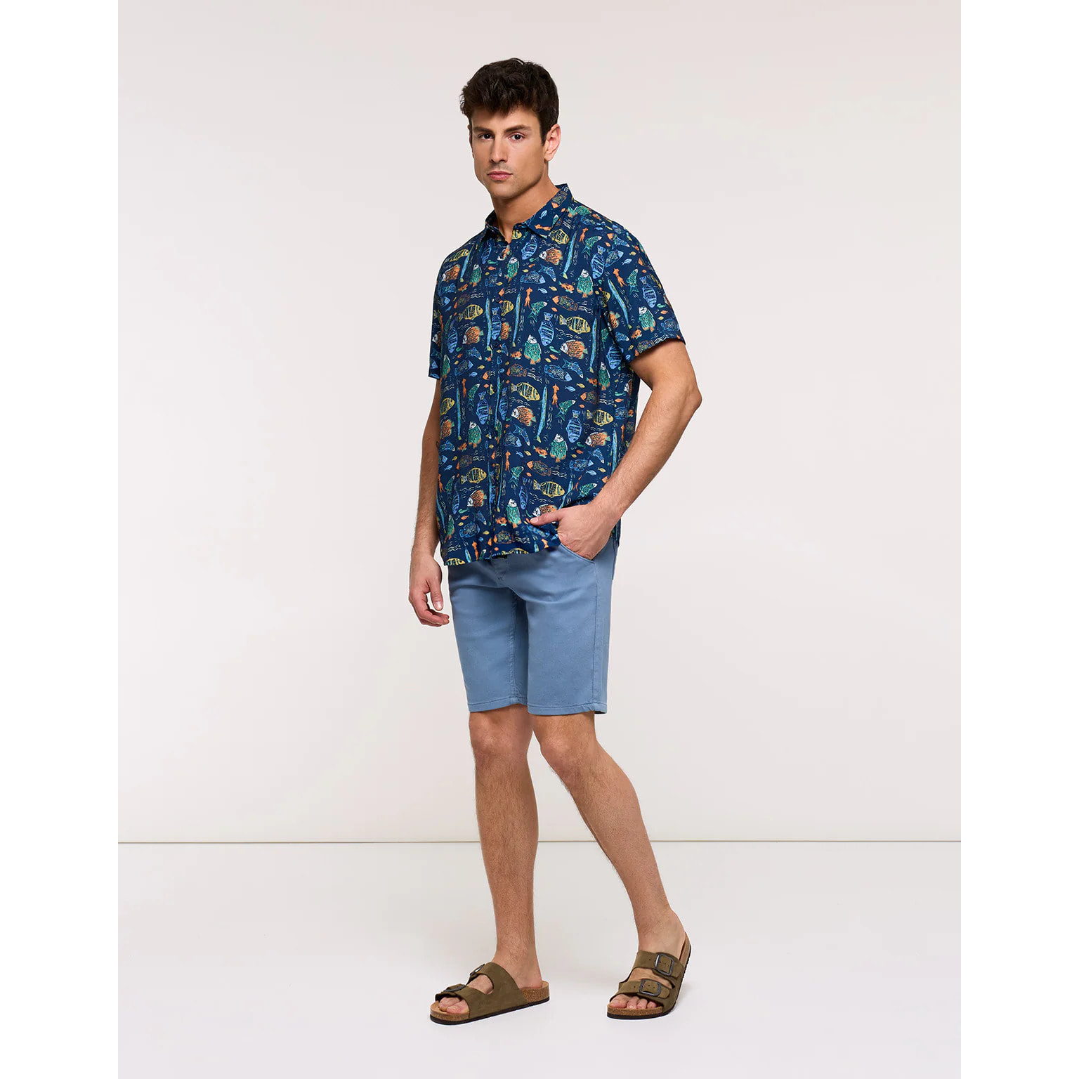 Camisa Manga Corta Azul Marino - Dolfini