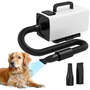 Secador de Perros Secador de Pelo para Perros 2200 W Velocidad y Temperatura Ajustables 3 Boquillas Pantalla Digital para Aseo Ducharse Secarse Blanco